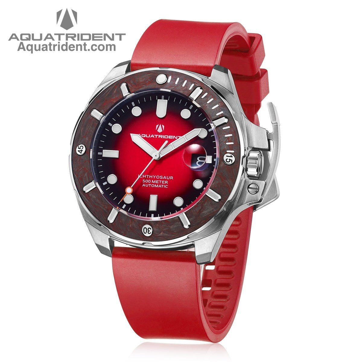 steel case-grey red marbled carbon fiber bezel-black and red dail-red fluororubber strap-watch