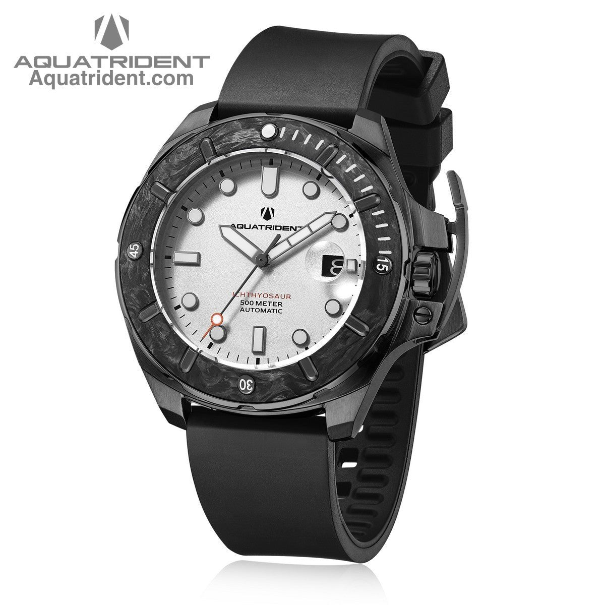 black steel case-black marbled carbon fiber bezel-white dail-black fluororubber strap-watch