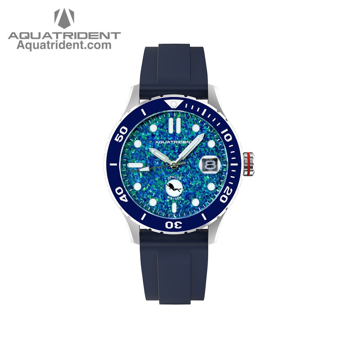 Aquatrident's Ocean Automatic Watch with Ceramic，Rotating, 120 clicks Bezel and deep blue opal Dial front view