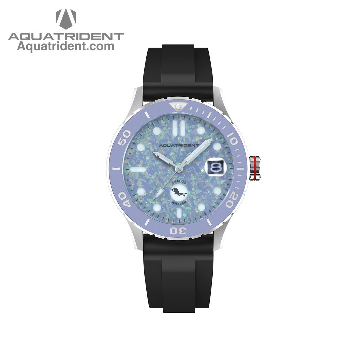 Aquatrident's Ocean Automatic Watch with Ceramic，Rotating, 120 clicks Bezel and coral blue opal Dial front view