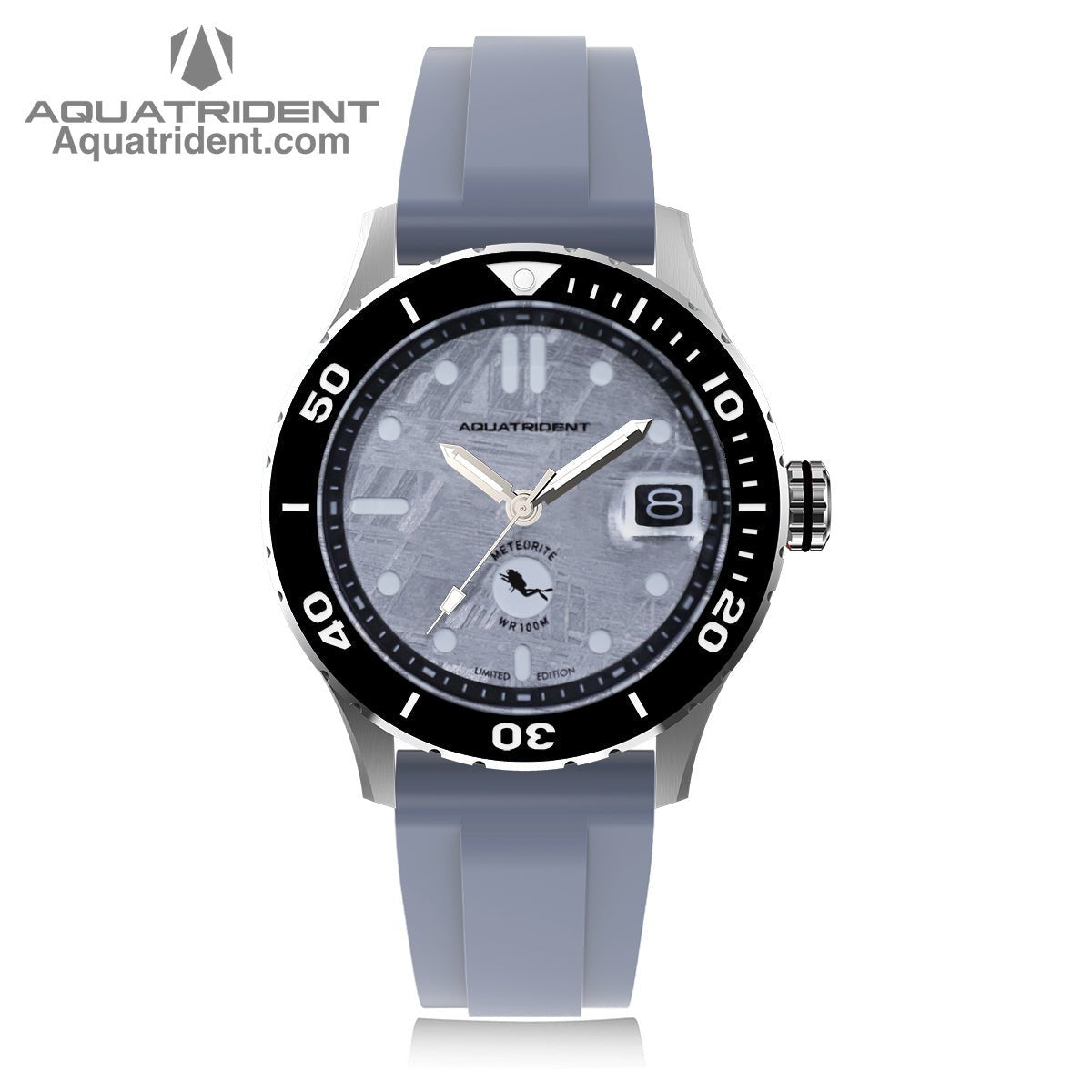 Aquatrident's Ocean Automatic Watch with Ceramic，Rotating Bezel and grey Meteorite Dial front view