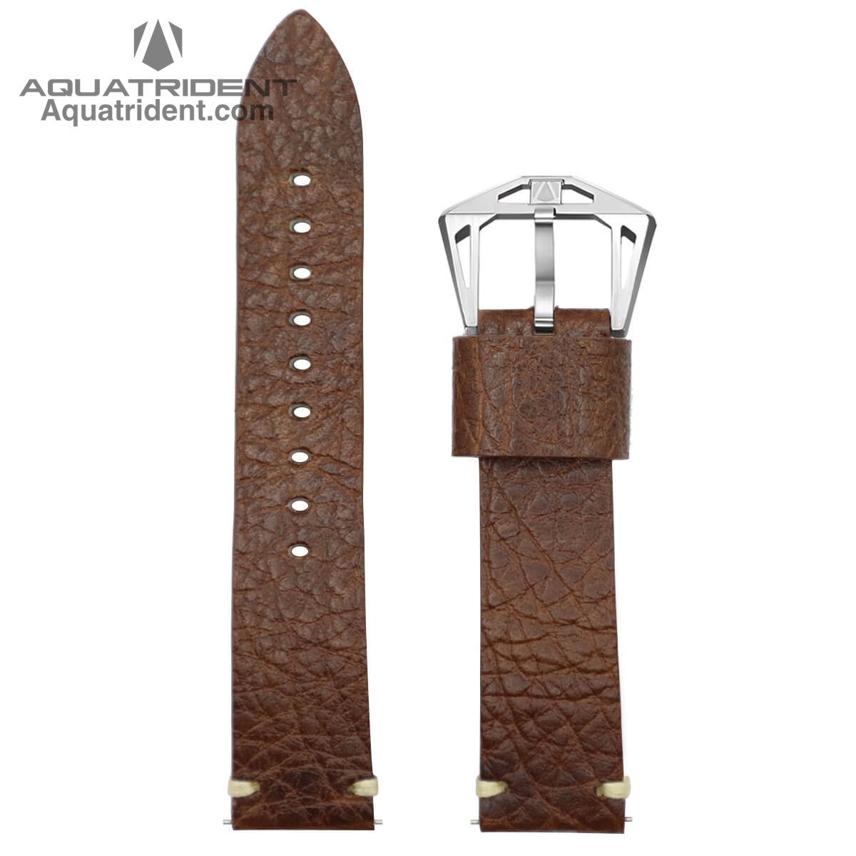 Brown genuine leather strap with silver buckle