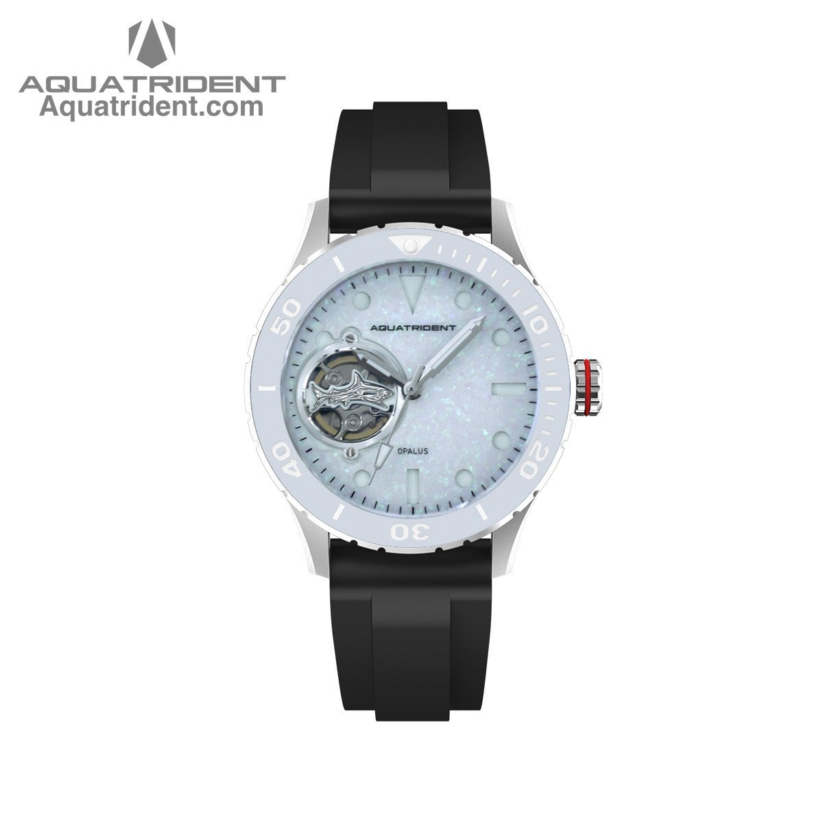 Aquatrident's Ocean Automatic Watch with Ceramic，Rotating, 120 clicks Bezel and azure opal Dial front view
