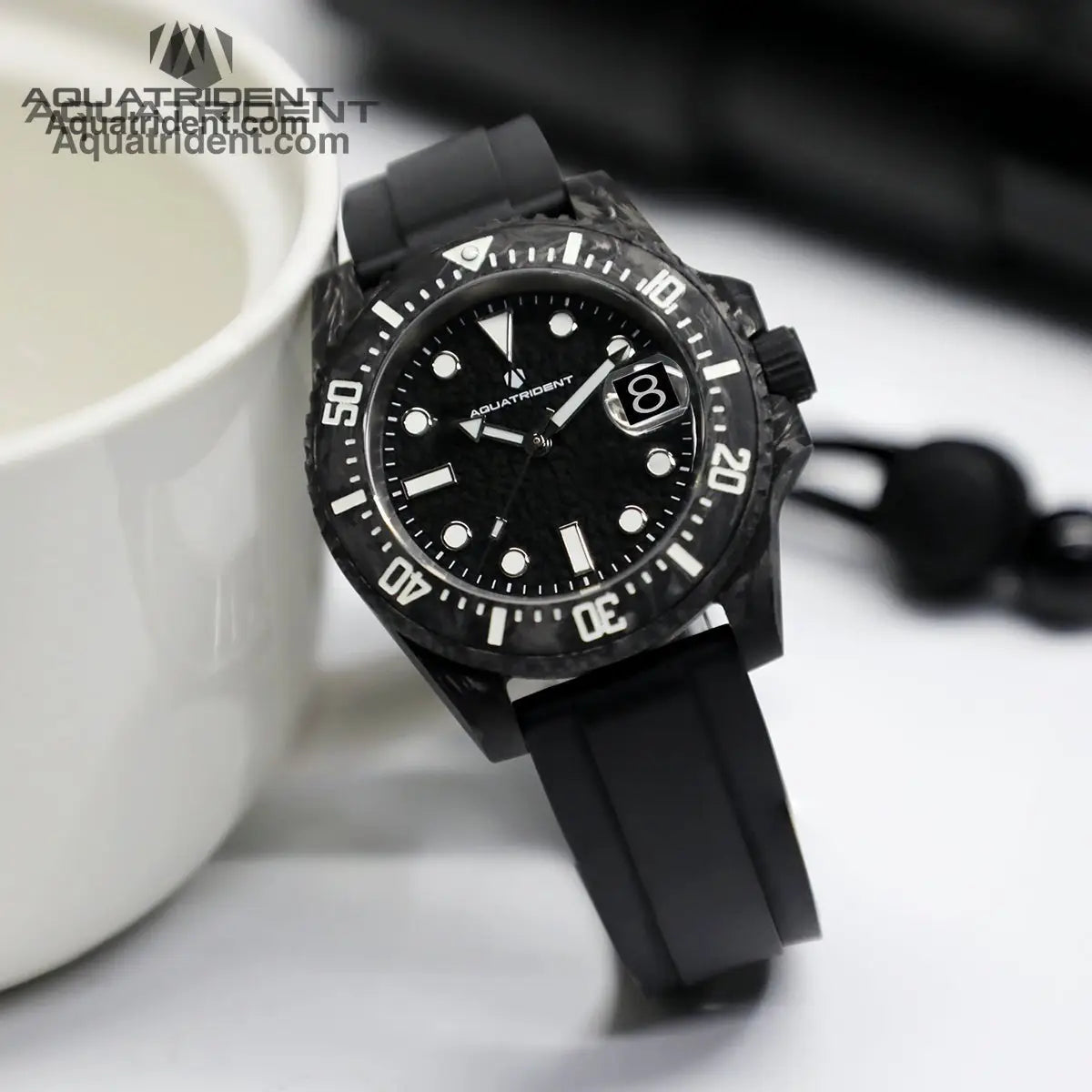 black watch lean against cup-watch display