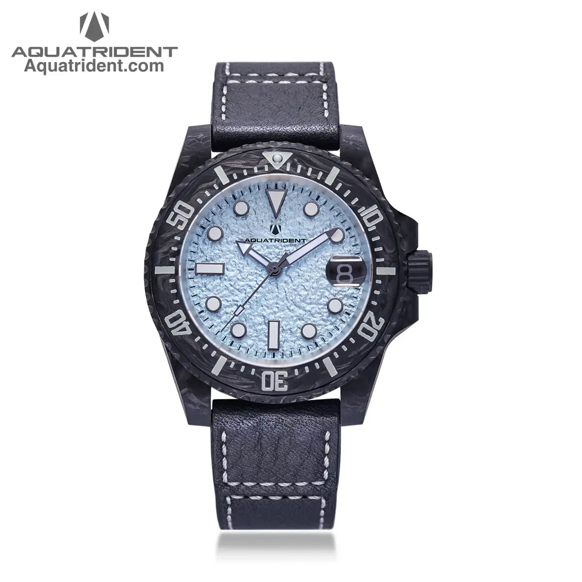 Neptune Carbon Fiber Watch. Blue Ice Dial/ Genuine Leather40Mm. Aq - 23009 - 04A