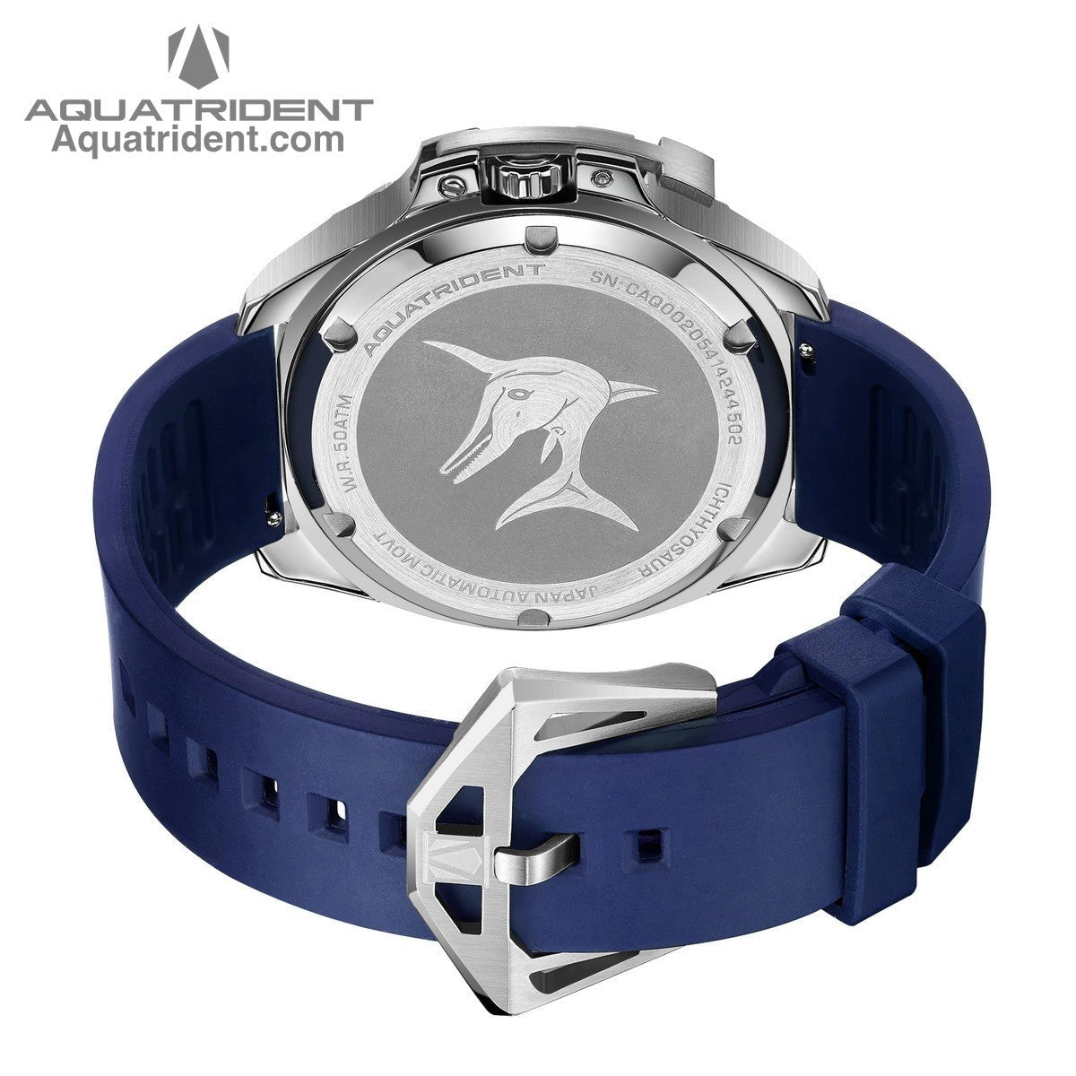 Relojes Aquatrident Diver AQ-23003-02, caucho fluorado azul, resistente al agua 50 ATM, Ø45 mm