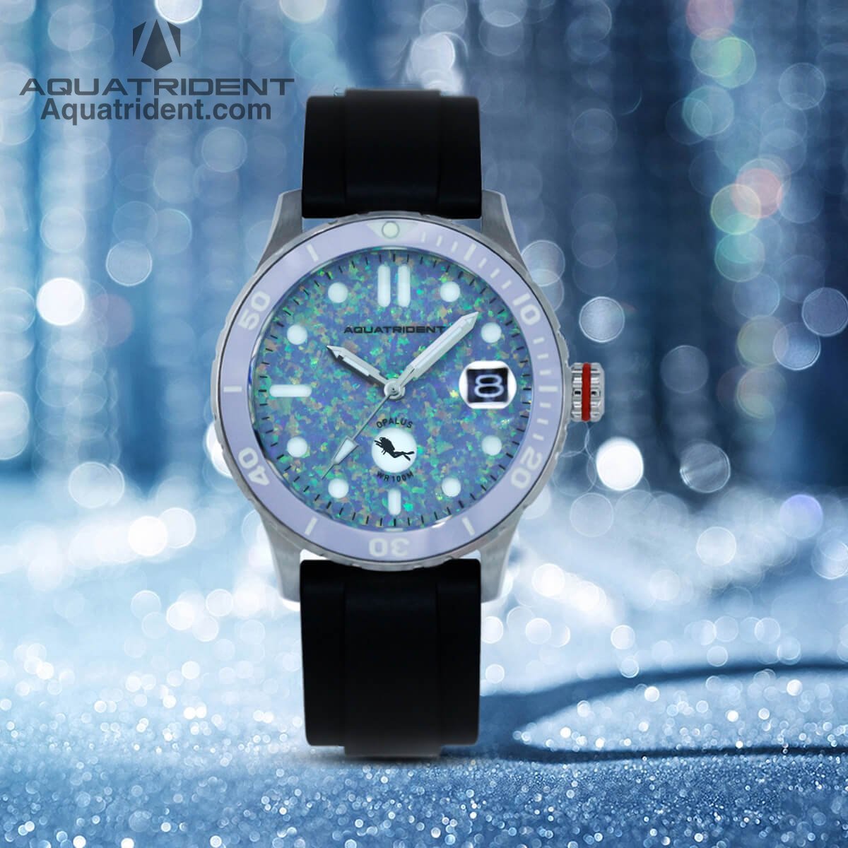 Relojes Aquatrident Diver AQ-23002-04, caucho fluorado negro, resistente al agua 10 ATM, Ø36 mm