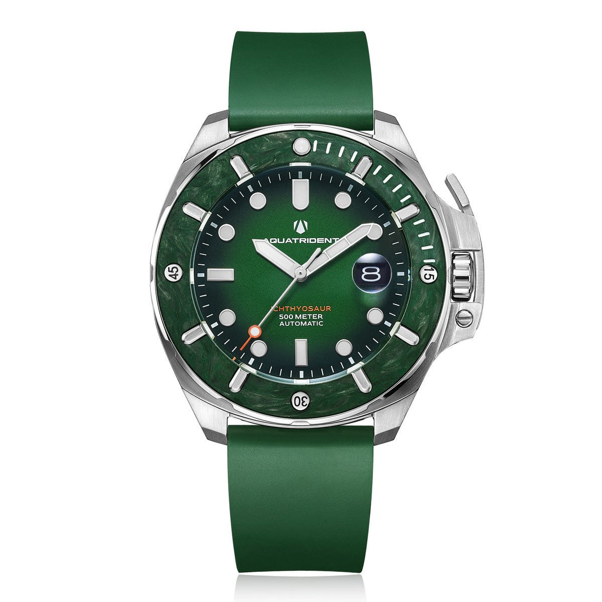 Ichthyosaur 500M Diver. Carbon Fiber Bezel. Green Dial. Green Fluororubber. 45mm. AQ-23003-03