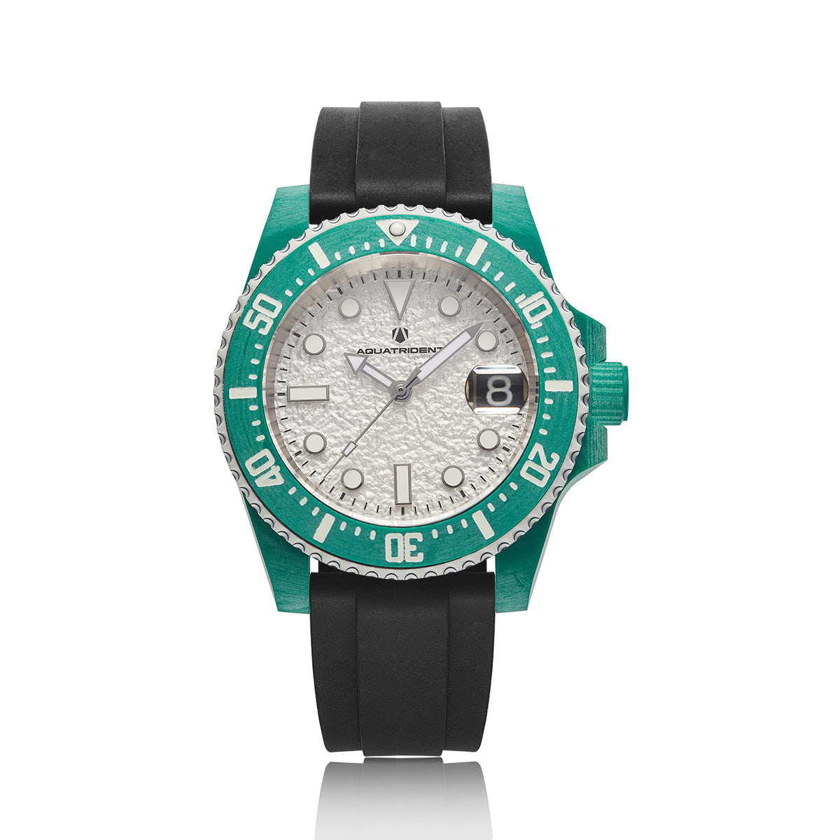 Neptune Carbon Fiber Watch, White dial, green bezel/ Black Strap With Fluororubber, 40mm, AQ-23009-10