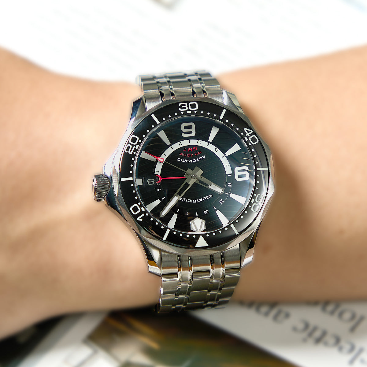 Mariner GMT Stainless Steel Watch. Black Dial. AQ-24010-11