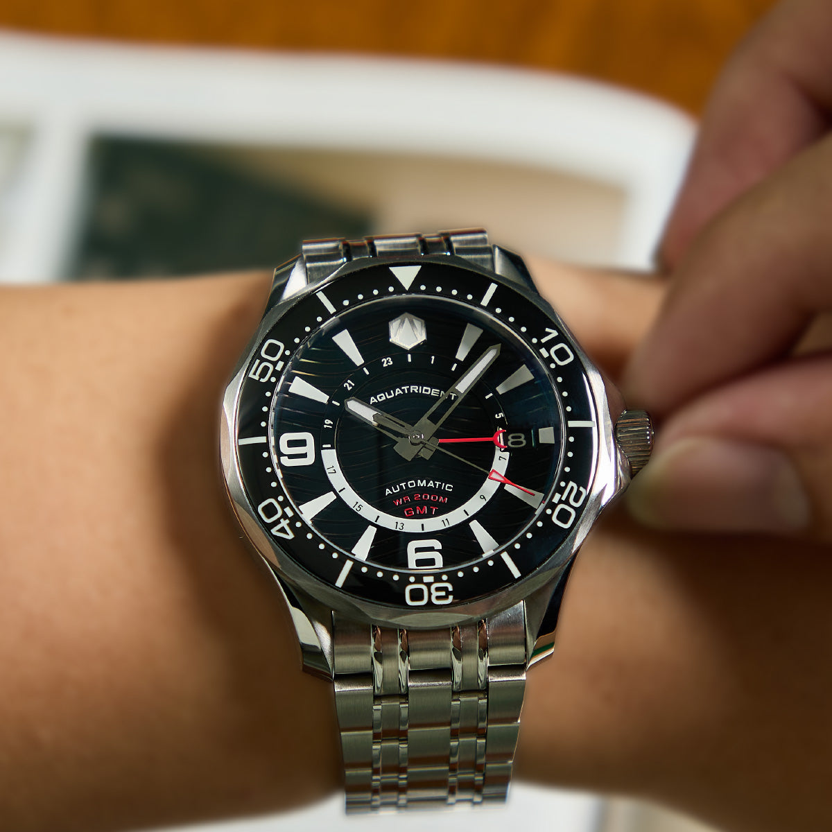 Mariner GMT Stainless Steel Watch. Black Dial. AQ-24010-11