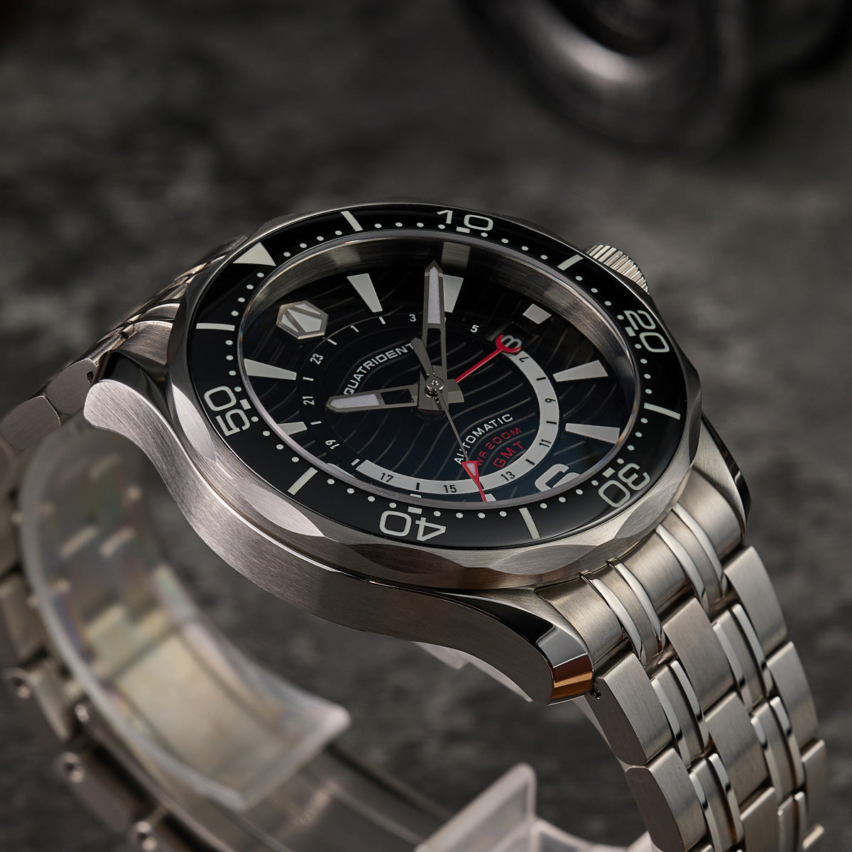 Mariner GMT Stainless Steel Watch. Black Dial. AQ-24010-11