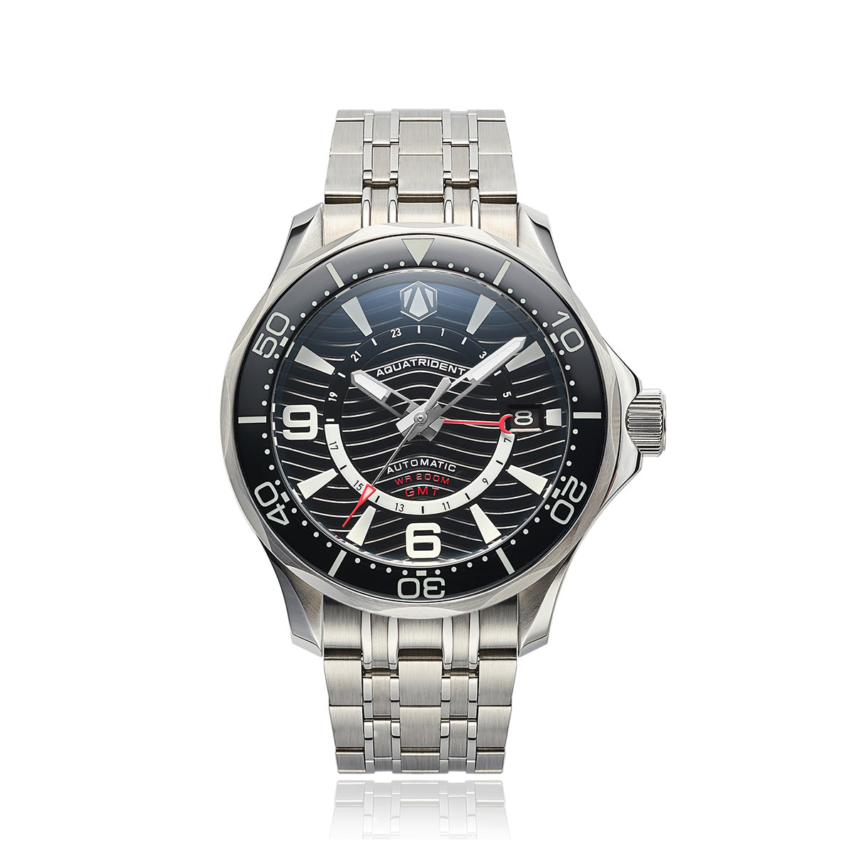 Mariner GMT Stainless Steel Watch. Black Dial. AQ-24010-11