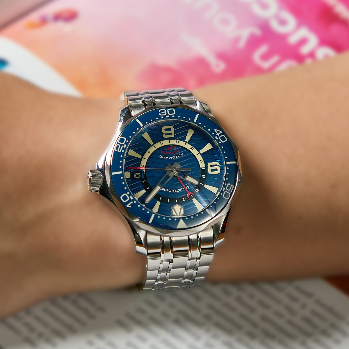 Mariner GMT Stainless Steel Watch. Blue Dial. AQ-24010-22