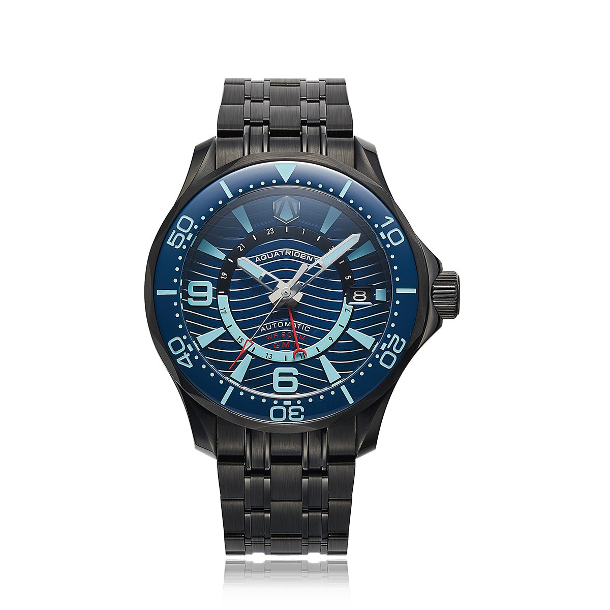 Mariner GMT Stainless Steel Watch. Semi-light gradient surface inside Blue Dial. AQ-24010-55