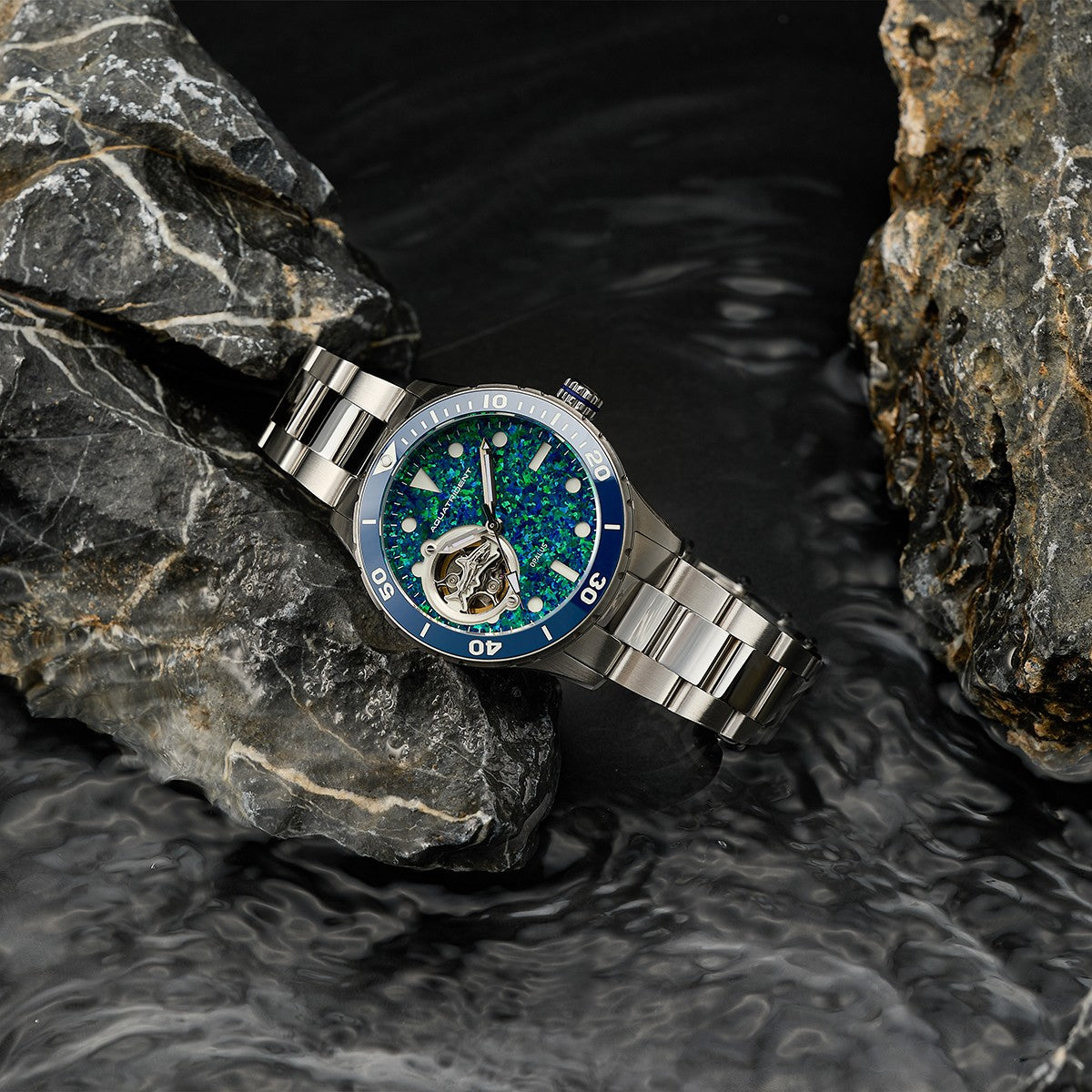 Relojes Aquatrident Diver AQ-23001-01, caucho fluorado azul, resistente al agua 10 ATM, Ø36 mm