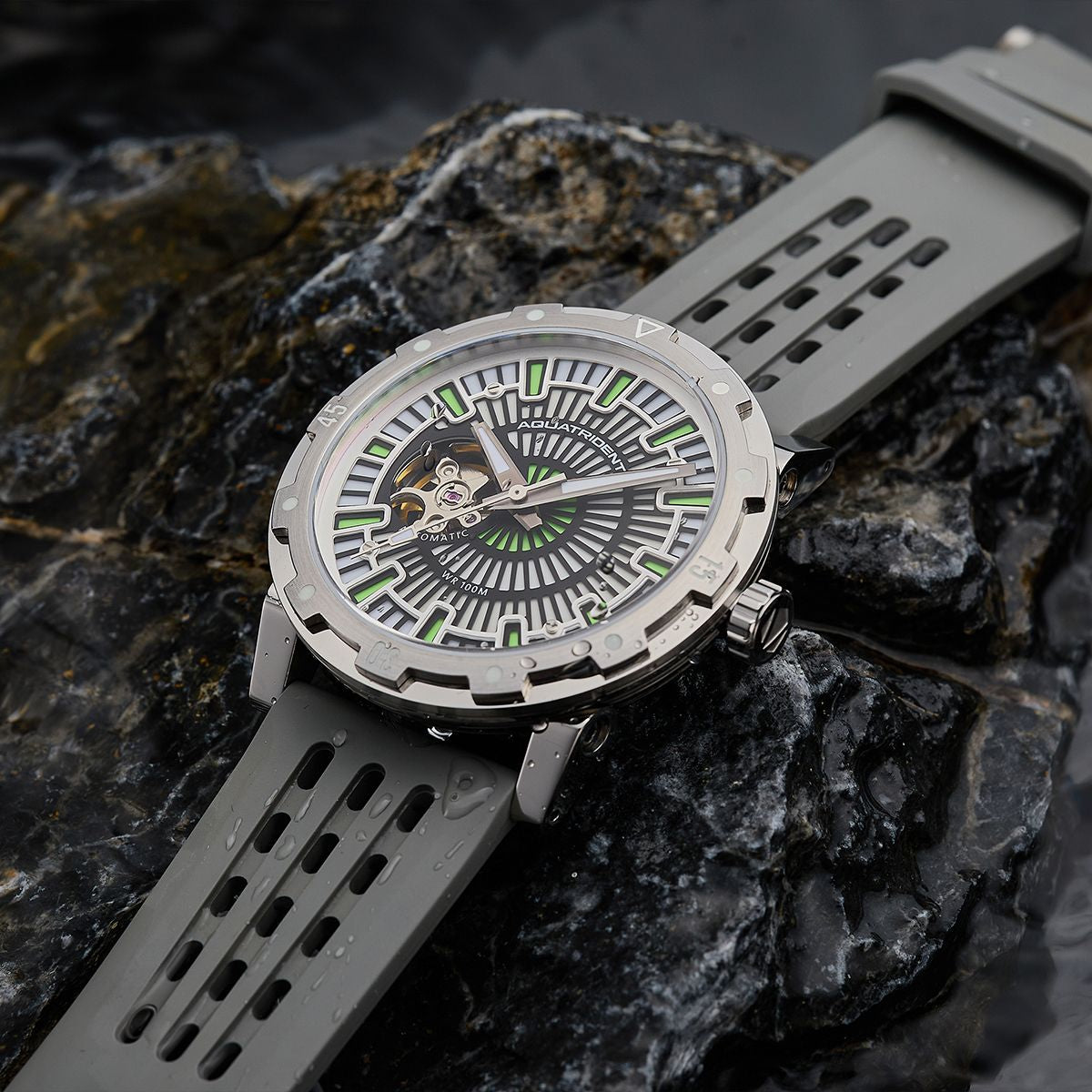 Relojes Aquatrident Diver AQ-22151-07, Caucho fluorado gris, Resistente al agua 10 ATM, Ø40 mm 