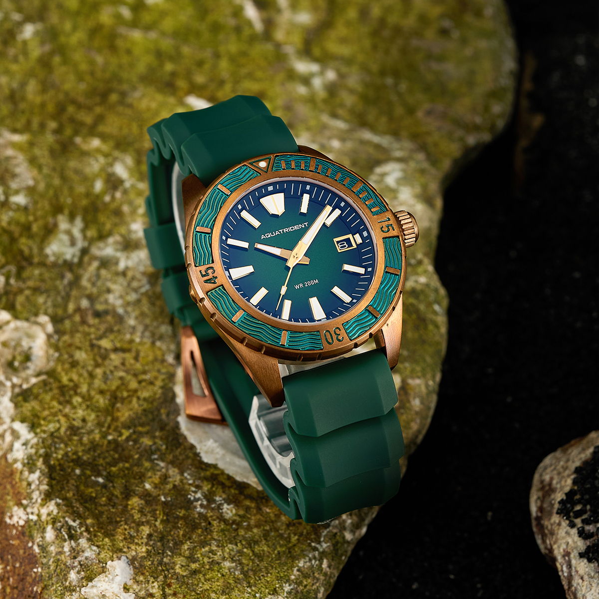 Helmsman Bronze Watch. Green Dial.  Genuine Leather Strap&Silicon Strap.  AQ-23007-04