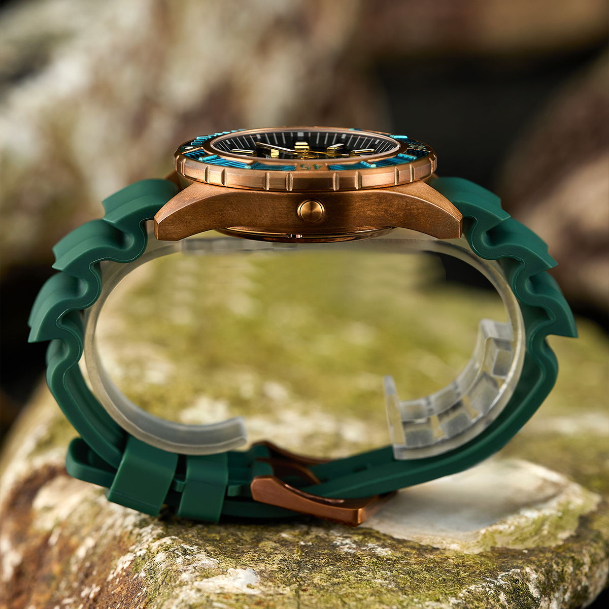 Helmsman Bronze Watch. Green Dial.  Genuine Leather Strap&Silicon Strap.  AQ-23007-04