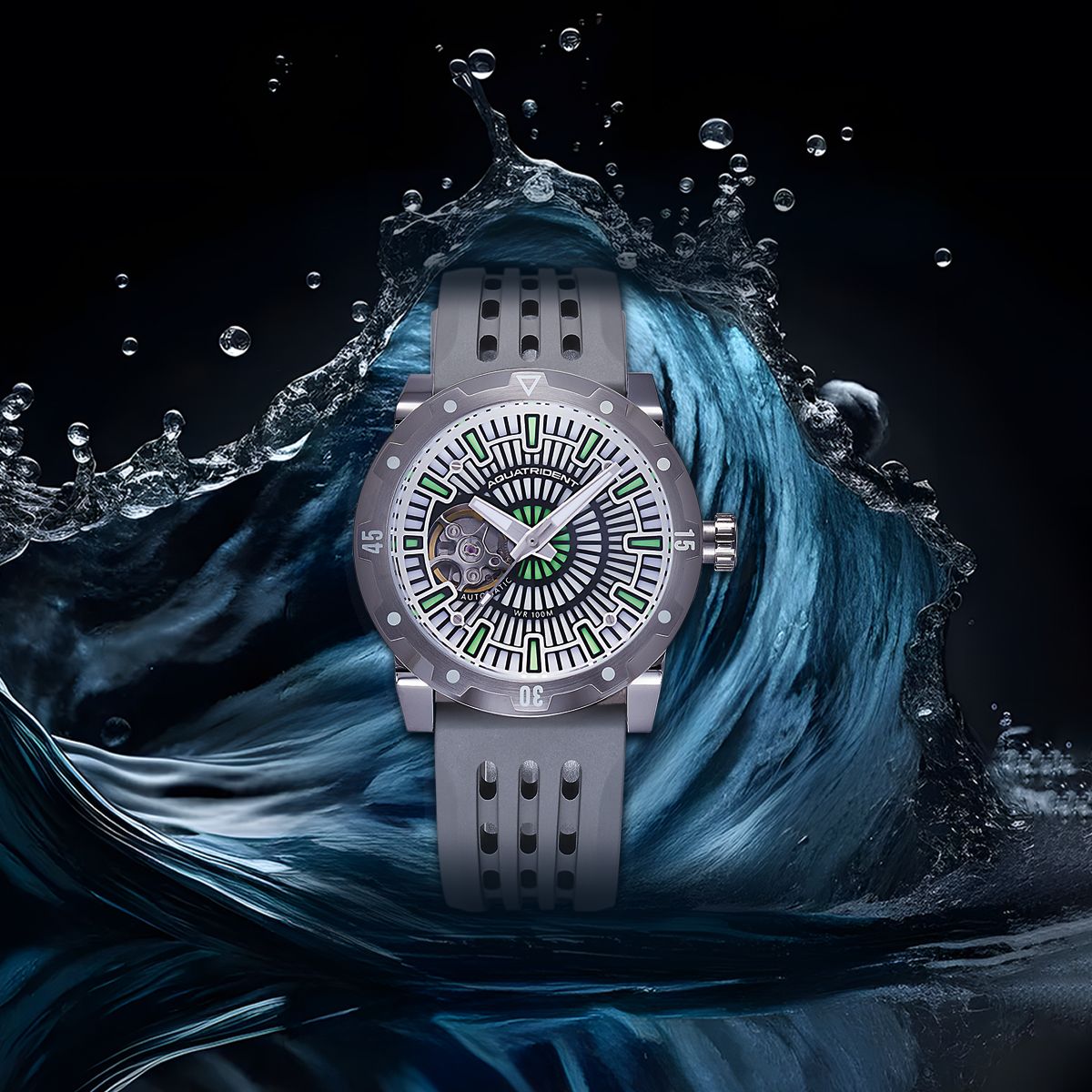 Relojes Aquatrident Diver AQ-22151-07, Caucho fluorado gris, Resistente al agua 10 ATM, Ø40 mm 