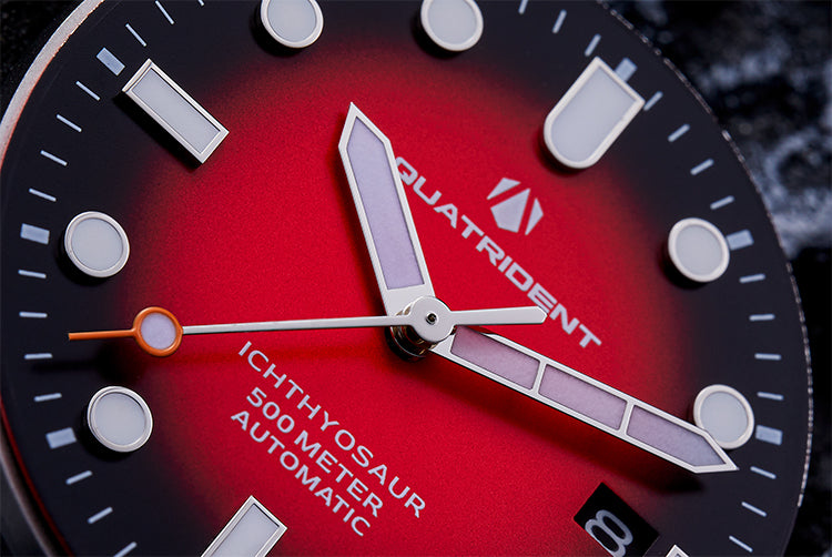 Relojes Aquatrident Diver AQ-23003-01, caucho fluorado rojo, resistente al agua 50 ATM, Ø45 mm