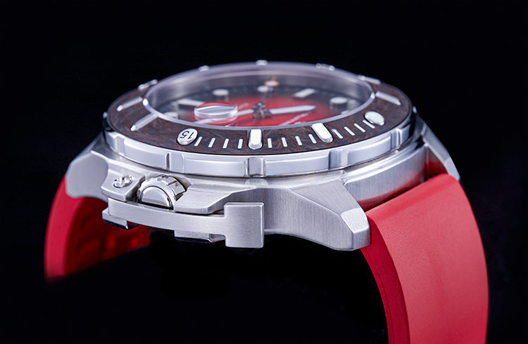 Relojes Aquatrident Diver AQ-23003-01, caucho fluorado rojo, resistente al agua 50 ATM, Ø45 mm