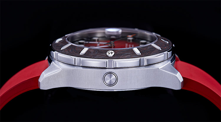 Relojes Aquatrident Diver AQ-23003-01, caucho fluorado rojo, resistente al agua 50 ATM, Ø45 mm