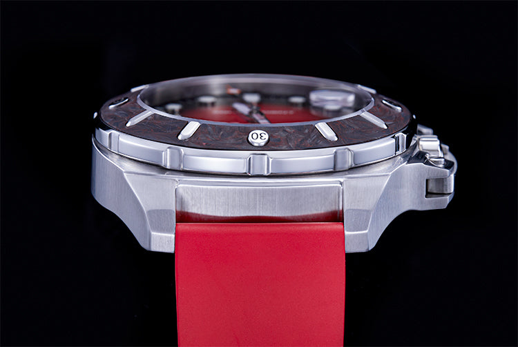 Relojes Aquatrident Diver AQ-23003-01, caucho fluorado rojo, resistente al agua 50 ATM, Ø45 mm