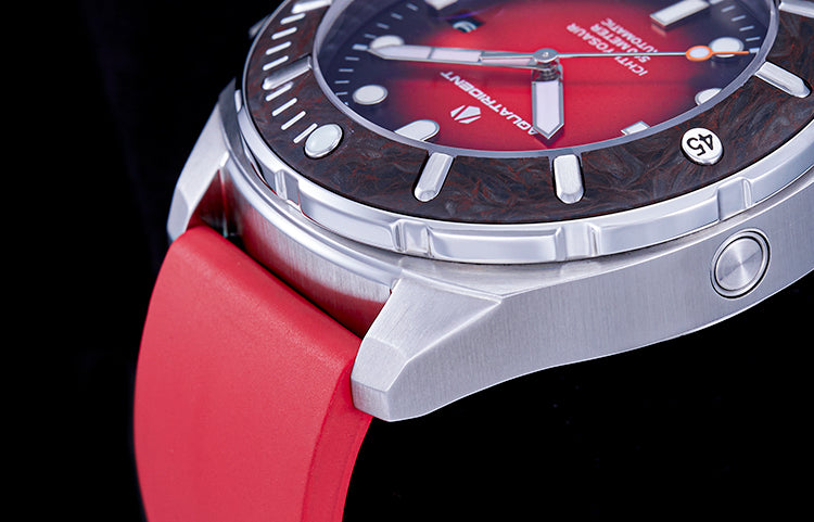 Relojes Aquatrident Diver AQ-23003-01, caucho fluorado rojo, resistente al agua 50 ATM, Ø45 mm