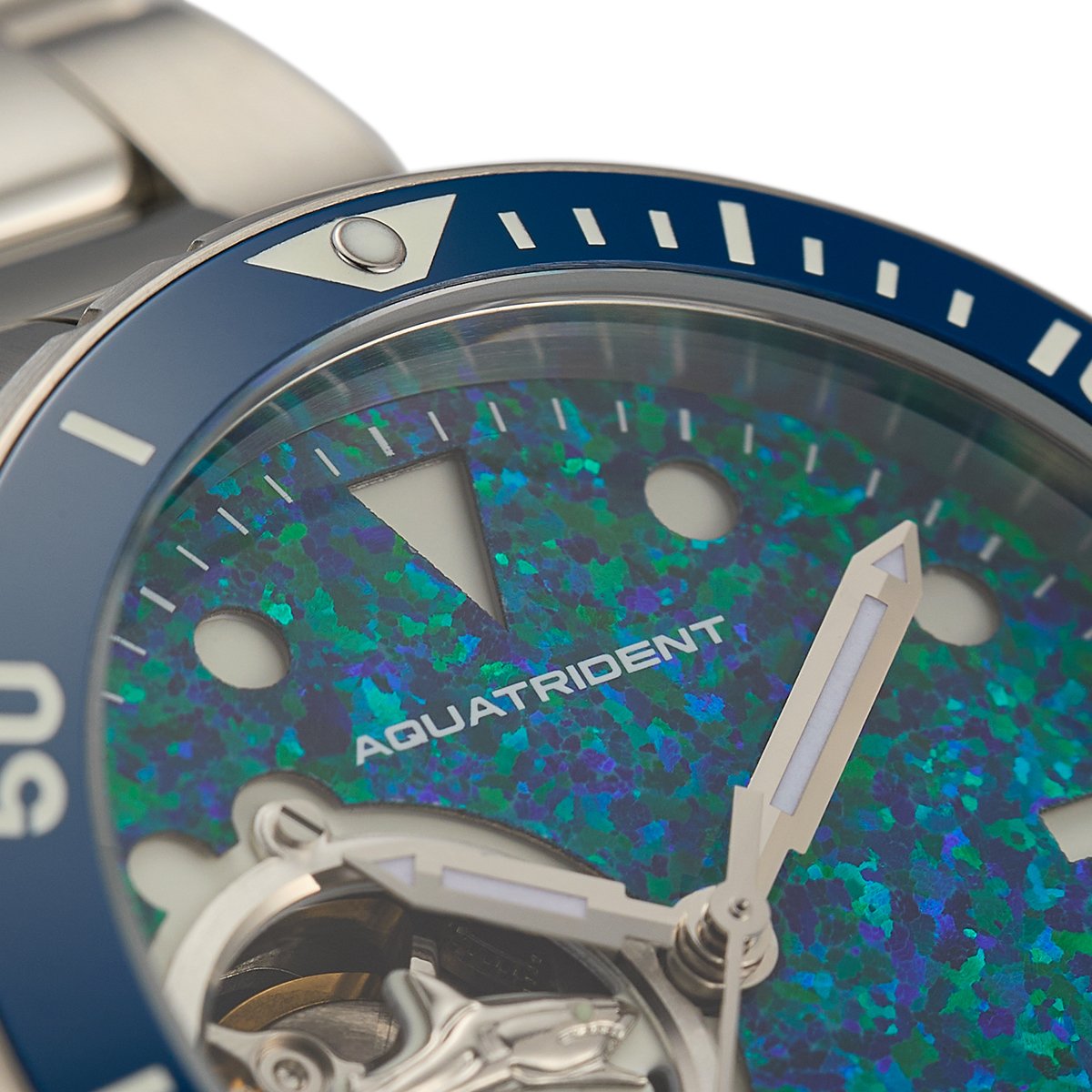 Relojes Aquatrident Diver AQ-23001-01, caucho fluorado azul, resistente al agua 10 ATM, Ø36 mm