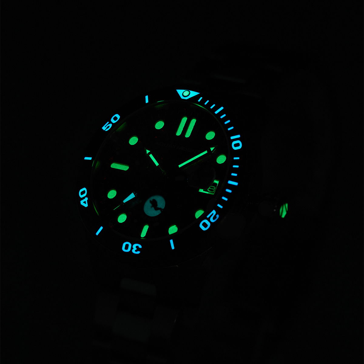 Montres de plongée Aquatrident AQ-23002-02, caoutchouc fluoré noir, résistant à l'eau 10 ATM, Ø36 mm