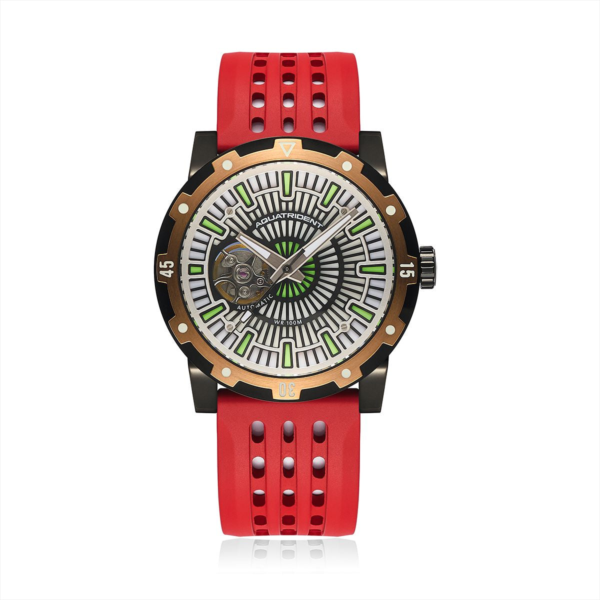 Horizon Watch. Full Lume Dial. Red Fluororubber and Black Genuine Leather Strap. 40mm. AQ-23006-03