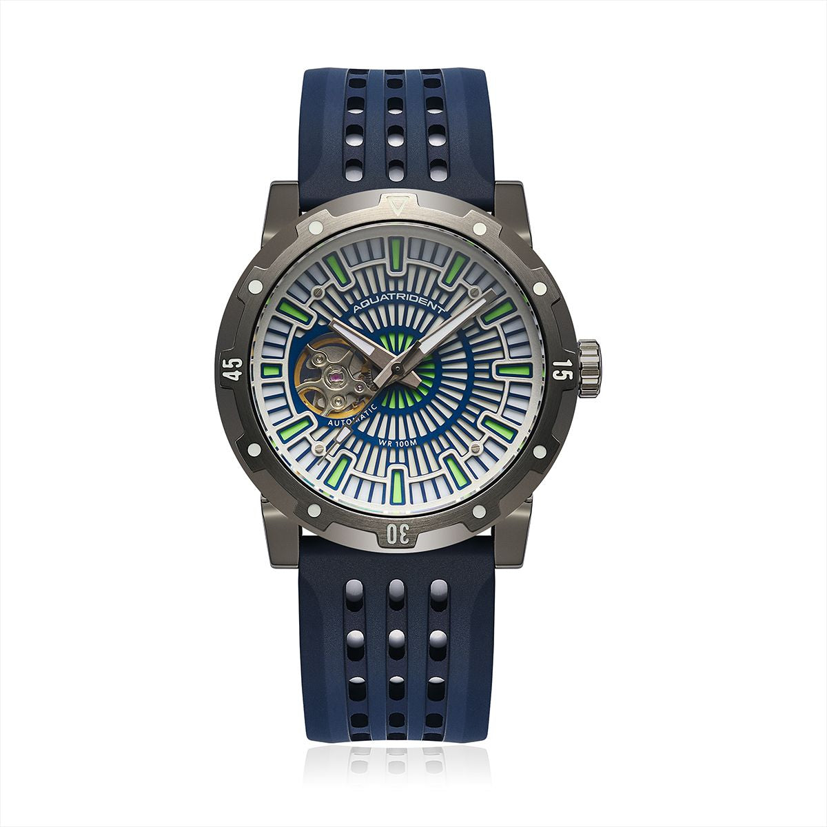 Relojes Aquatrident Diver AQ-22151-04, caucho fluorado azul, resistente al agua 10 ATM, Ø40 mm 