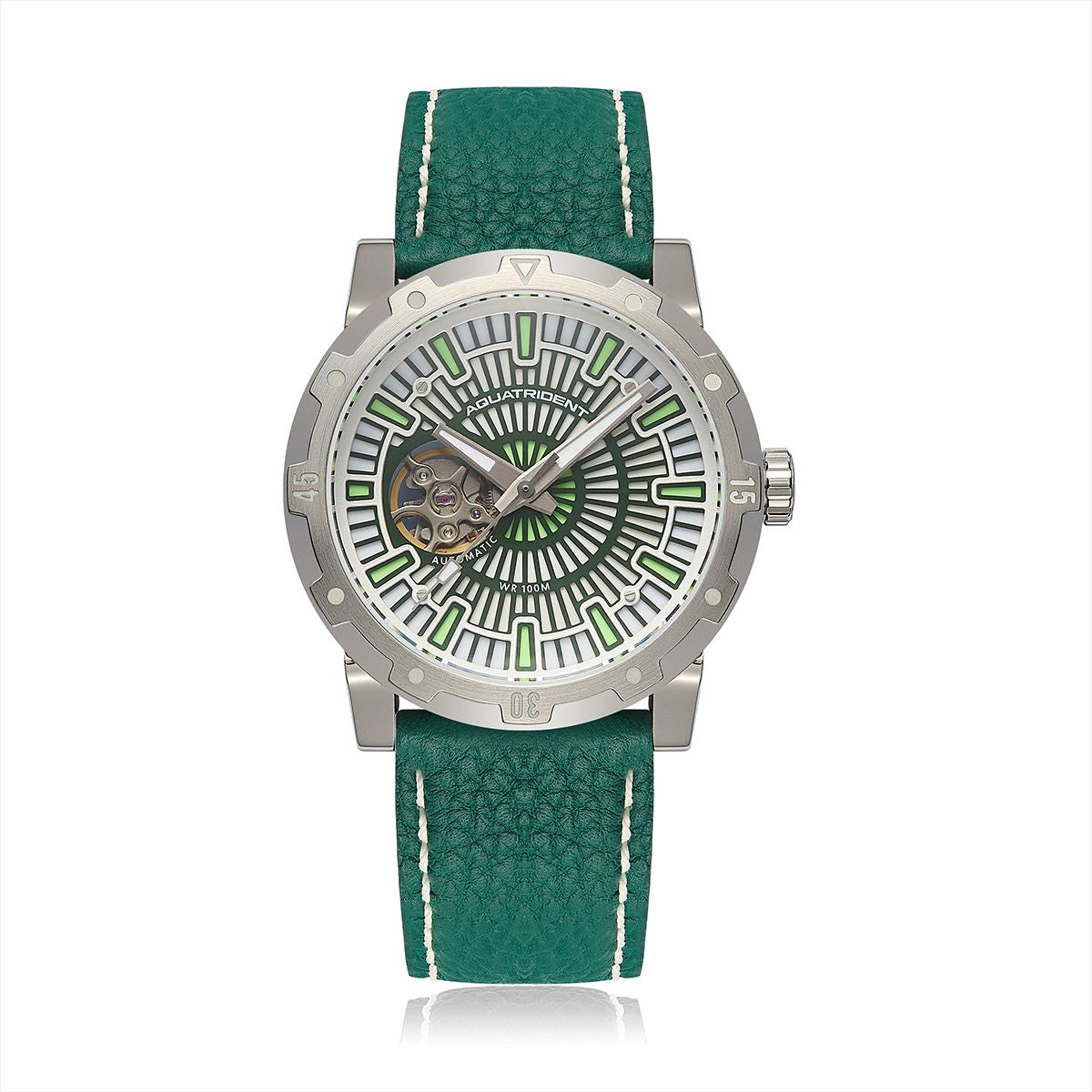 Horizon Watch. Full Lume Dial. Green Fluororubber and Green Genuine Leather Strap. 40mm. AQ-23006-05