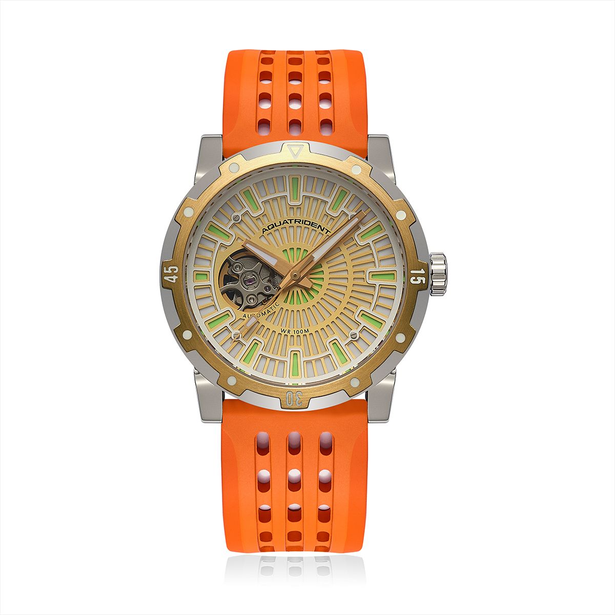 Montres de plongée Aquatrident AQ-22151-06, caoutchouc fluoré orange, résistant à l'eau 10 ATM, Ø40 mm 