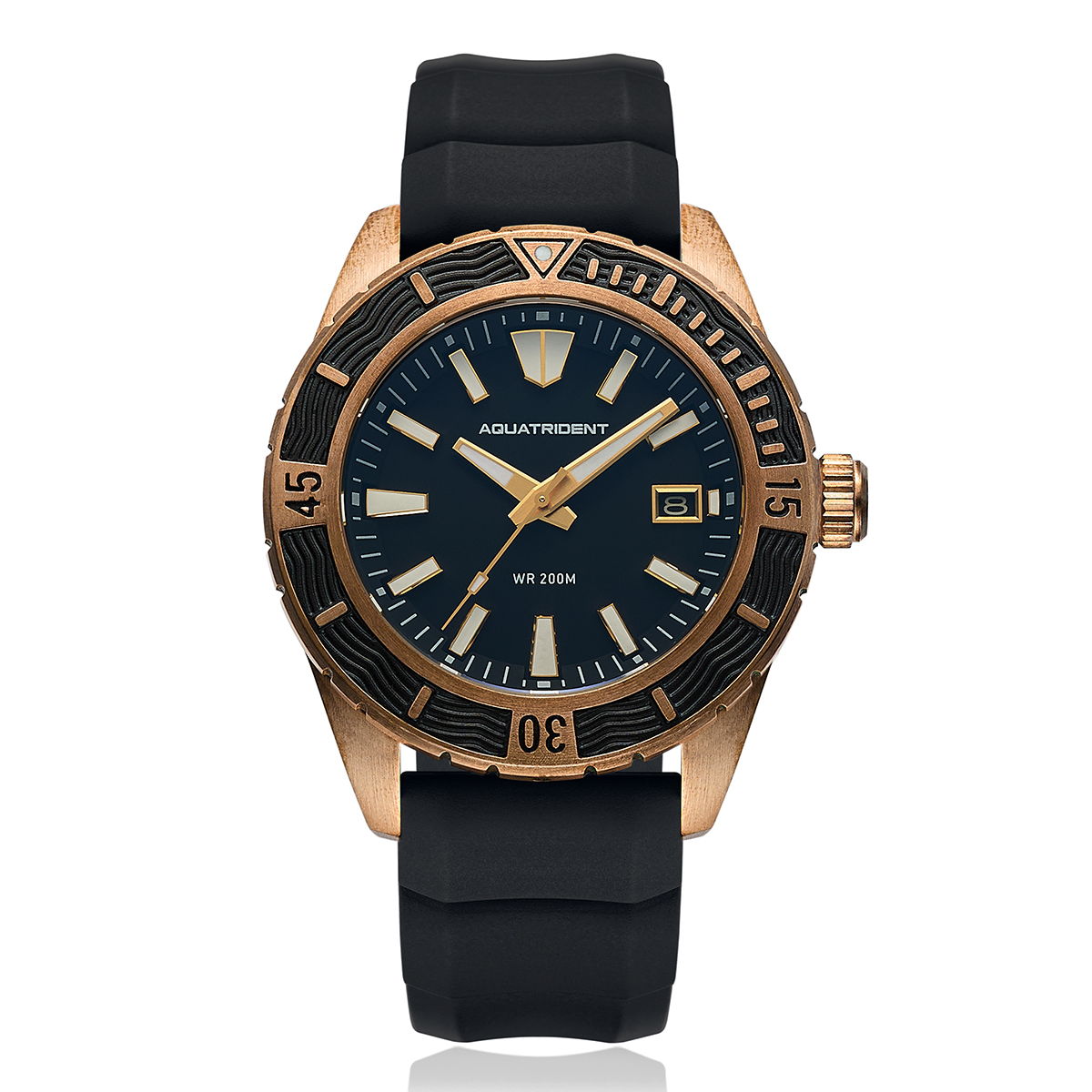 Helmsman Bronze Watch. Black Dial.  Genuine Leather Strap&Silicon Strap.  AQ-23007-01