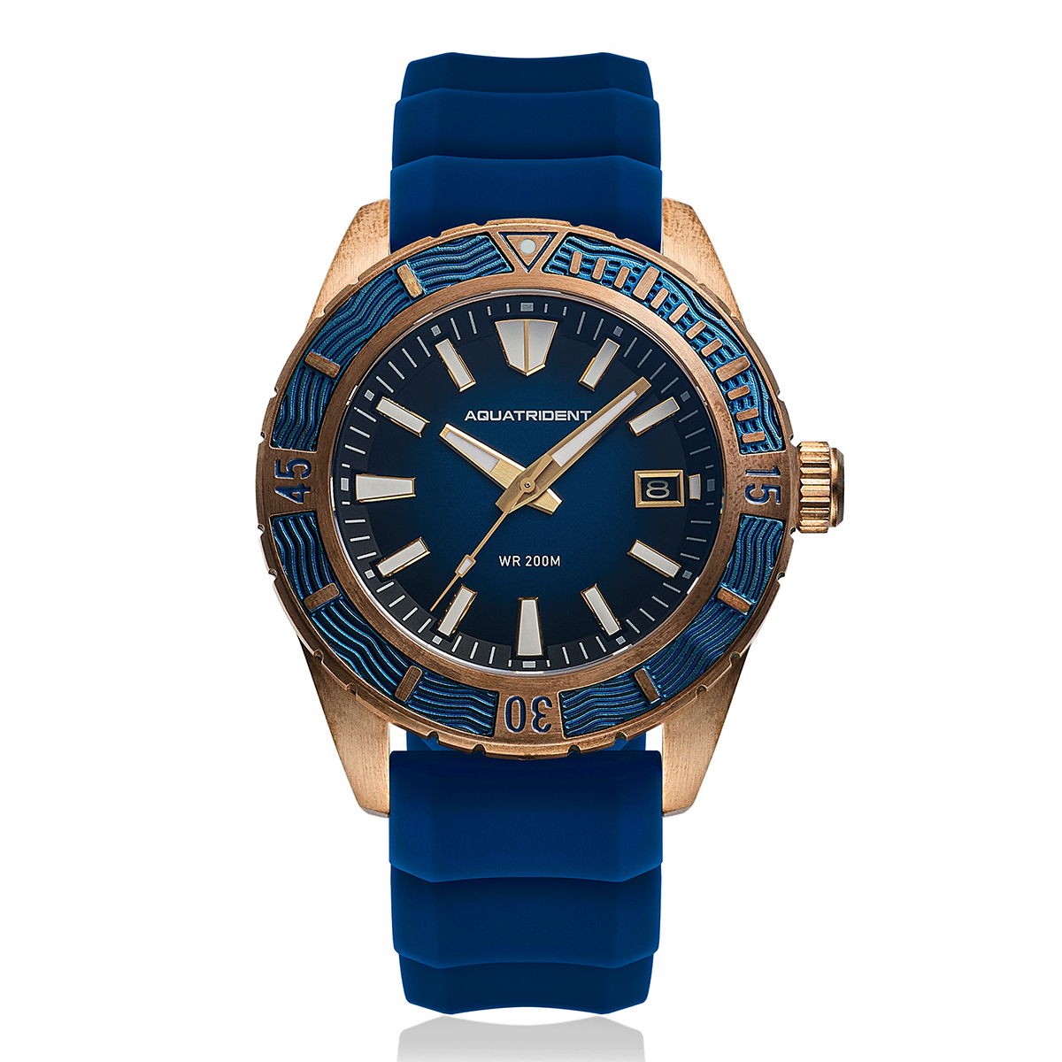 Helmsman Bronze Watch. Blue Dial.  Genuine Leather Strap&Silicon Strap.  AQ-23007-02