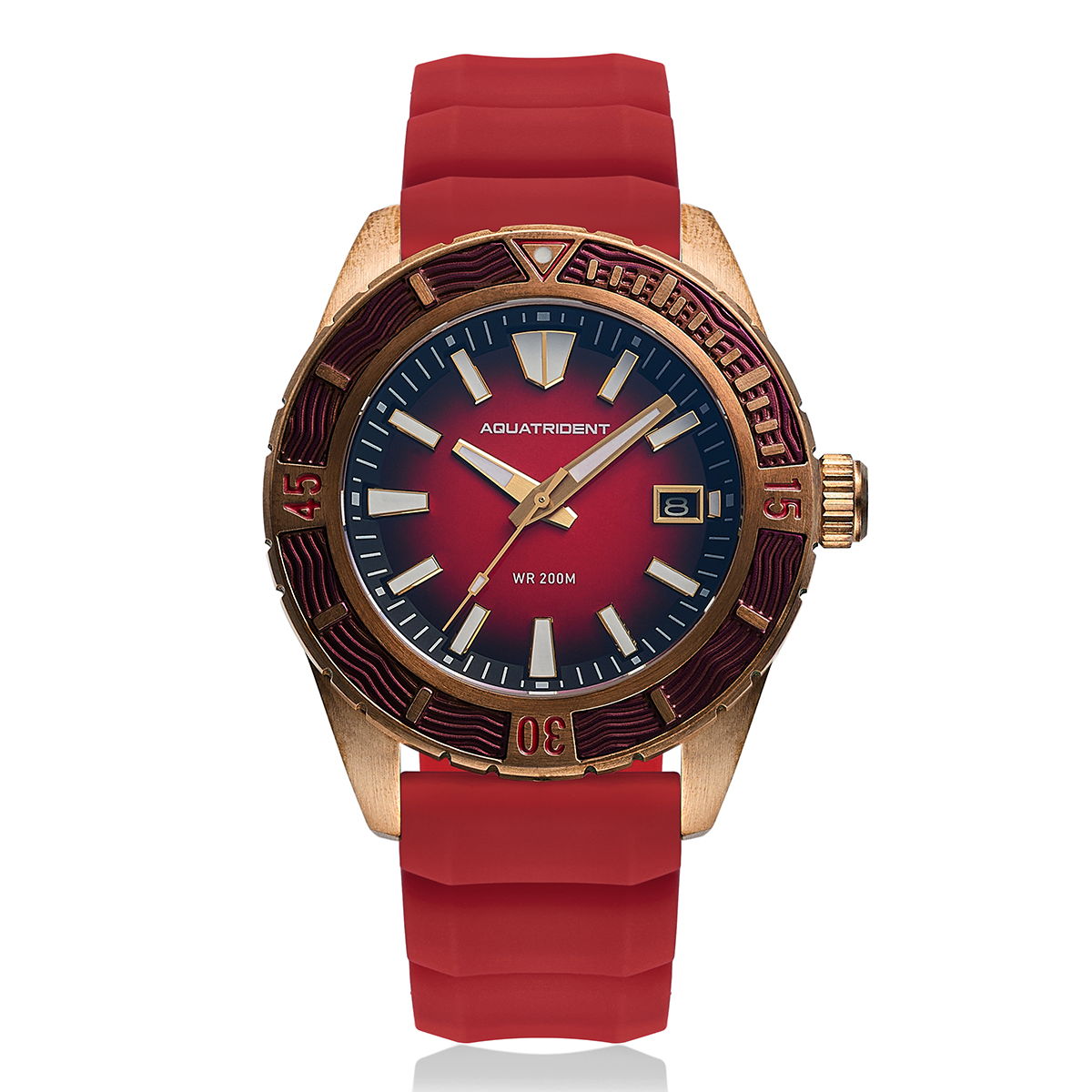 Helmsman Bronze Watch. Red Dial.  Genuine Leather Strap&Silicon Strap.  AQ-23007-03