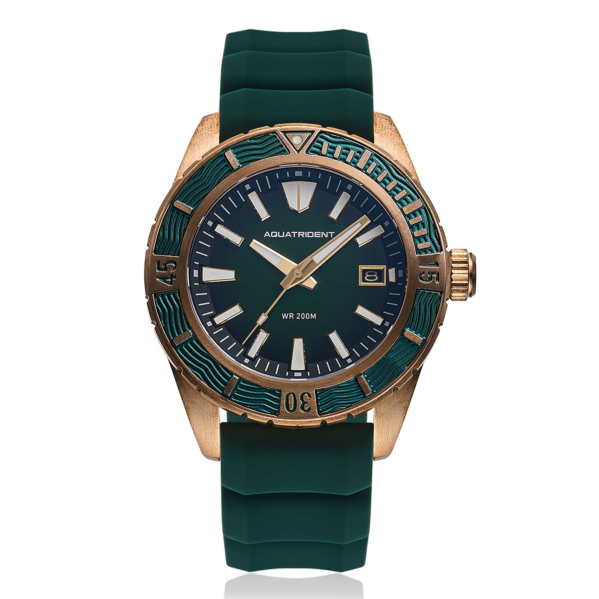 Helmsman Bronze Watch. Green Dial.  Genuine Leather Strap&Silicon Strap.  AQ-23007-04