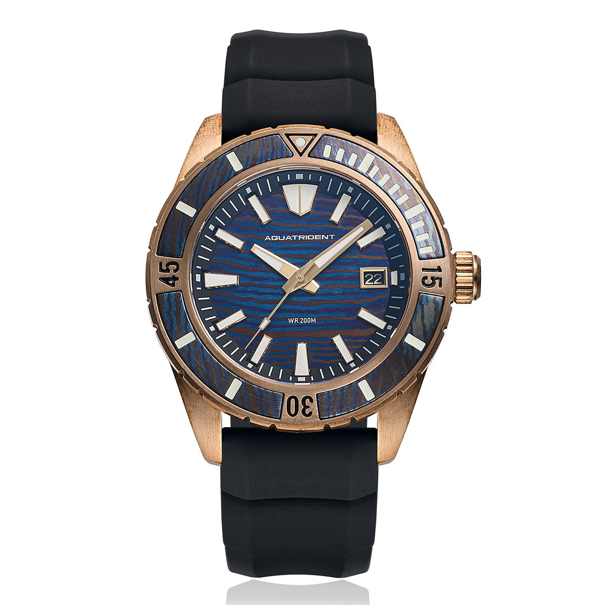 Helmsman Bronze Watch. Black Dial.  Genuine Leather Strap&Silicon Strap.  AQ-23007-05