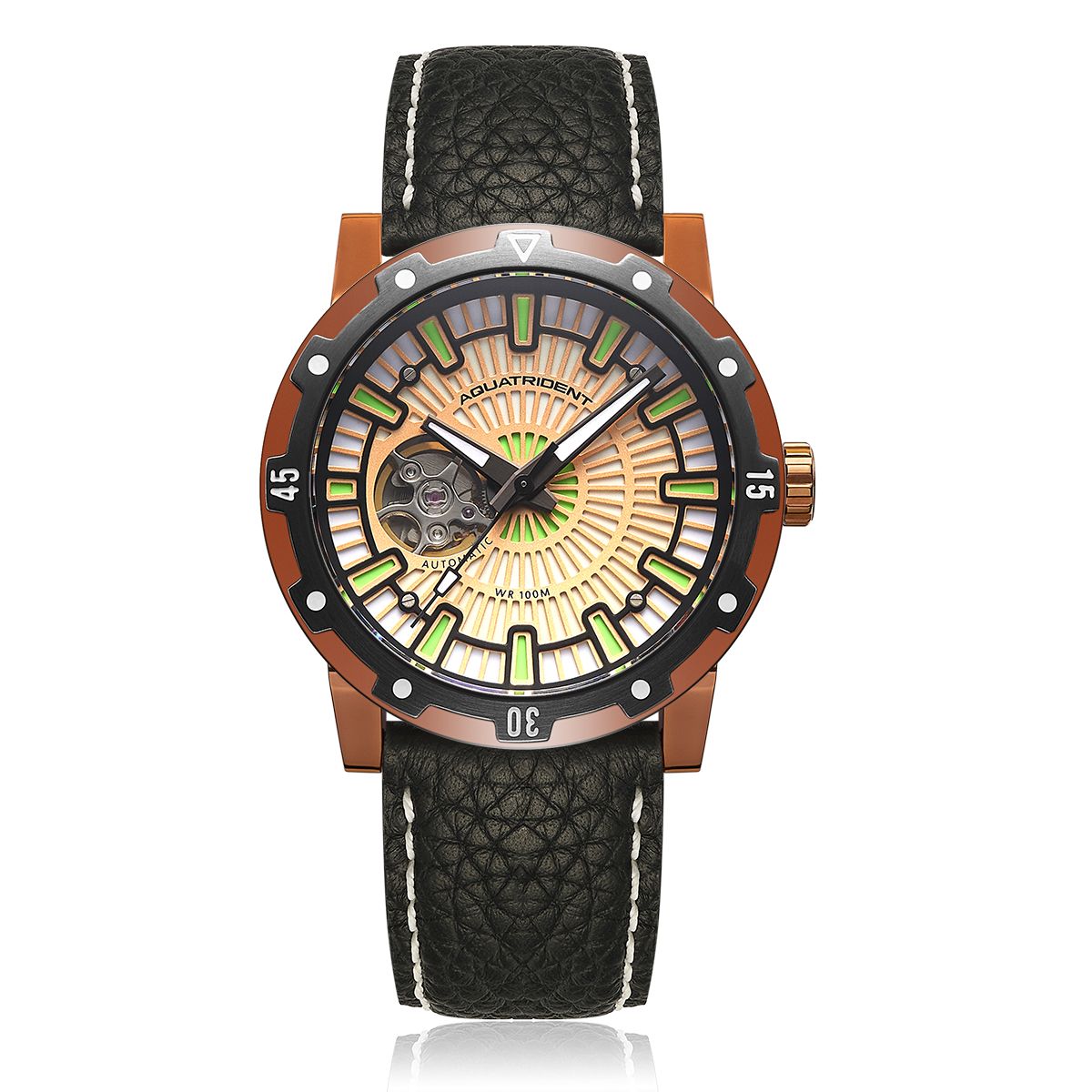 Relojes Aquatrident Diver AQ-22151-01, Caucho fluorado marrón, Resistente al agua 10 ATM, Ø40 mm