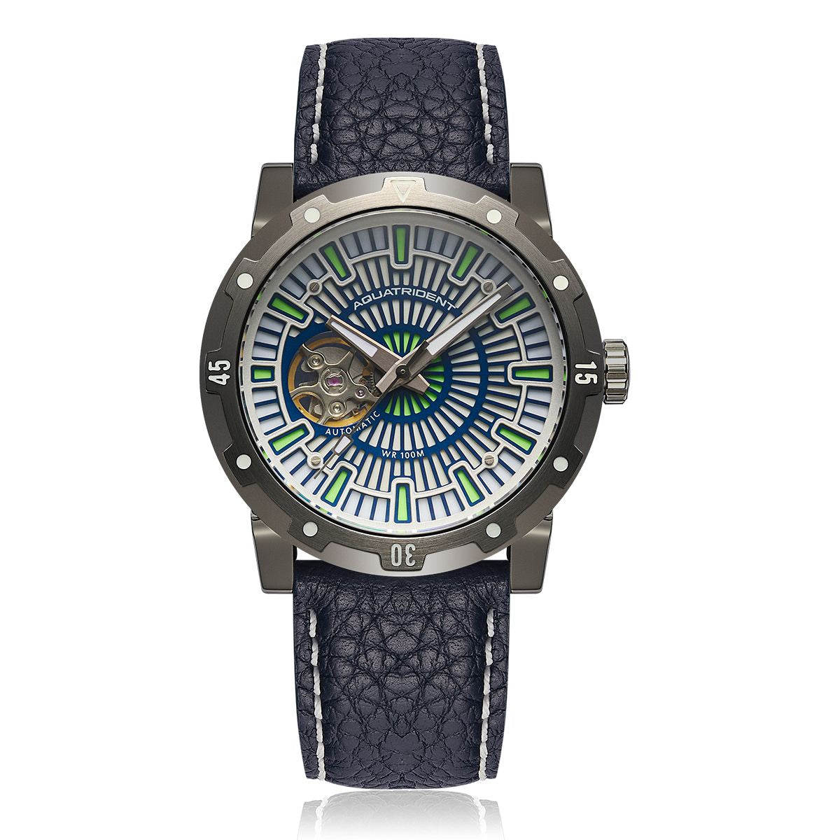 Relojes Aquatrident Diver AQ-22151-04, caucho fluorado azul, resistente al agua 10 ATM, Ø40 mm 