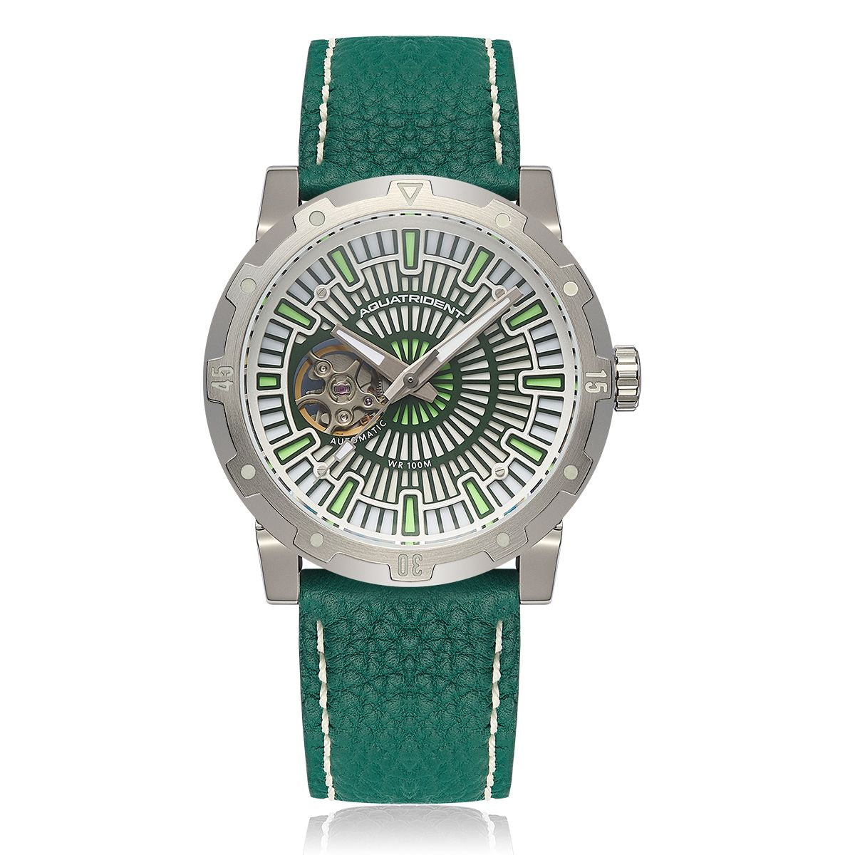 Montres de plongée Aquatrident AQ-22151-05, caoutchouc fluoré vert, résistant à l'eau 10 ATM, Ø40 mm 