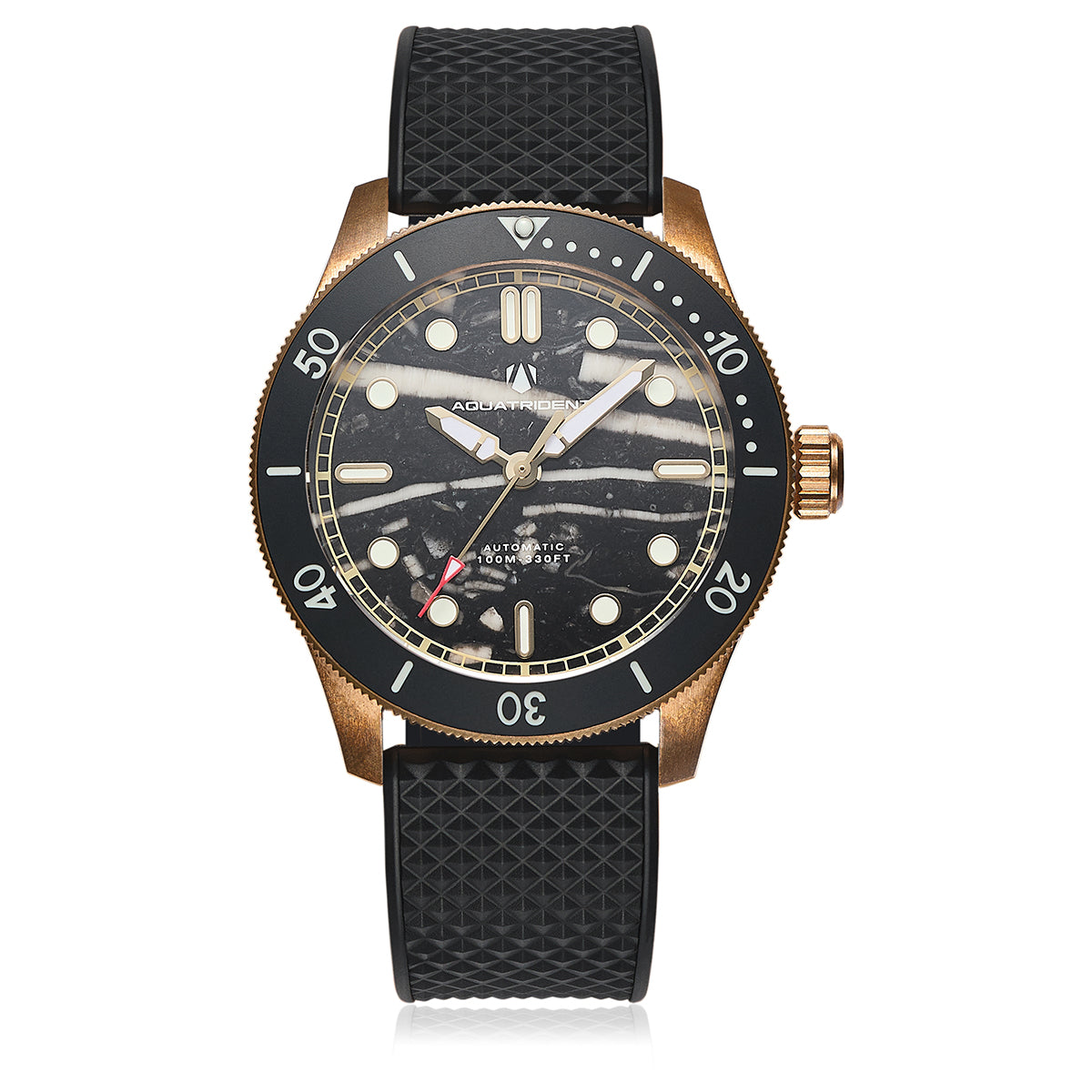 Atlantis Bronze Watch, Black marble Dial. Black FKM Strap.  AQ-23013-02