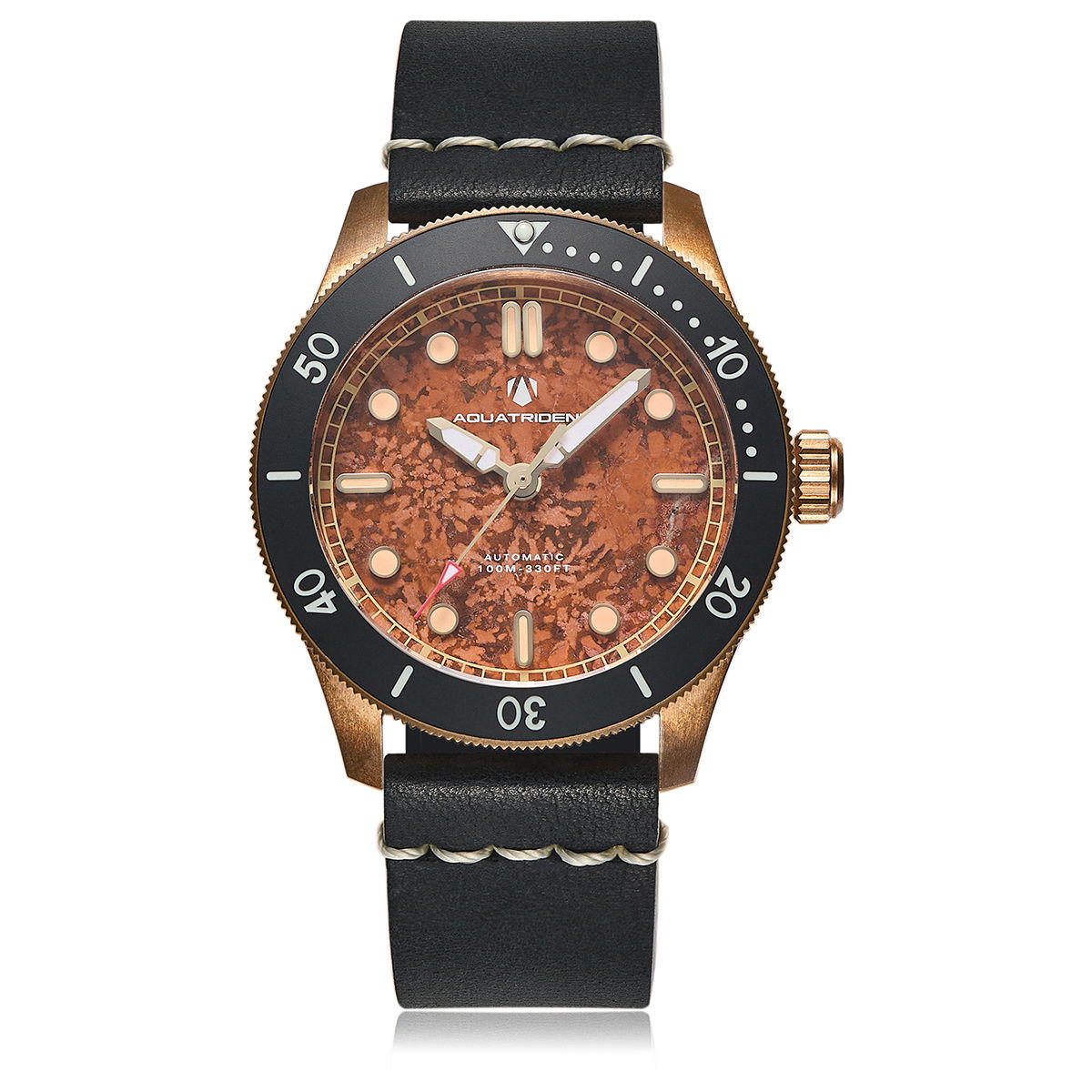 Atlantis Bronze Watch, Pyrotechnic stone Dial. Black Genuine Leather Strap.  AQ-23013-03A