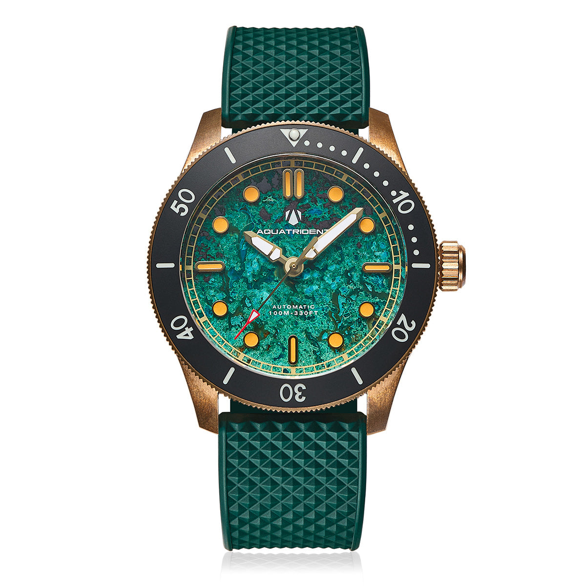 Atlantis Bronze Watch, Fenghuang stone Dial. Green FKM Strap.  AQ-23013-05