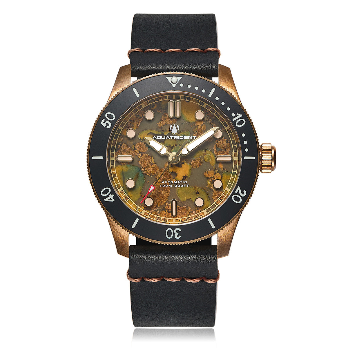 Relojes Aquatrident Diver AQ-22151-01, Caucho fluorado marrón, Resistente al agua 10 ATM, Ø40 mm