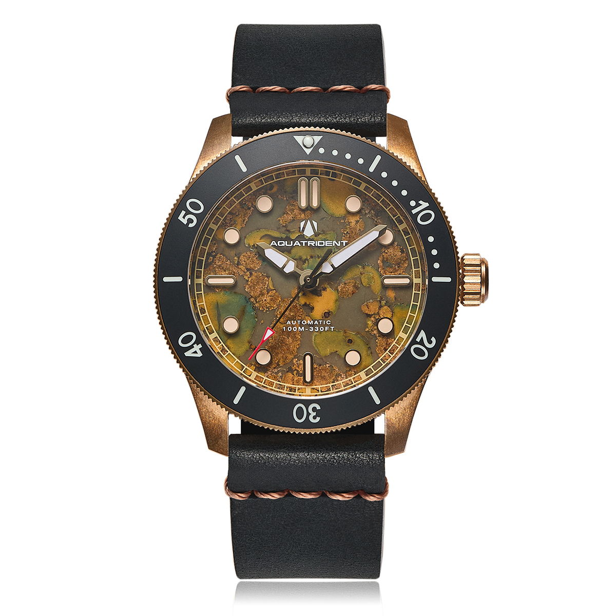 Atlantis Bronze Watch, Fenghuang stone Dial. Black Genuine Leather Strap.  AQ-23013-06A