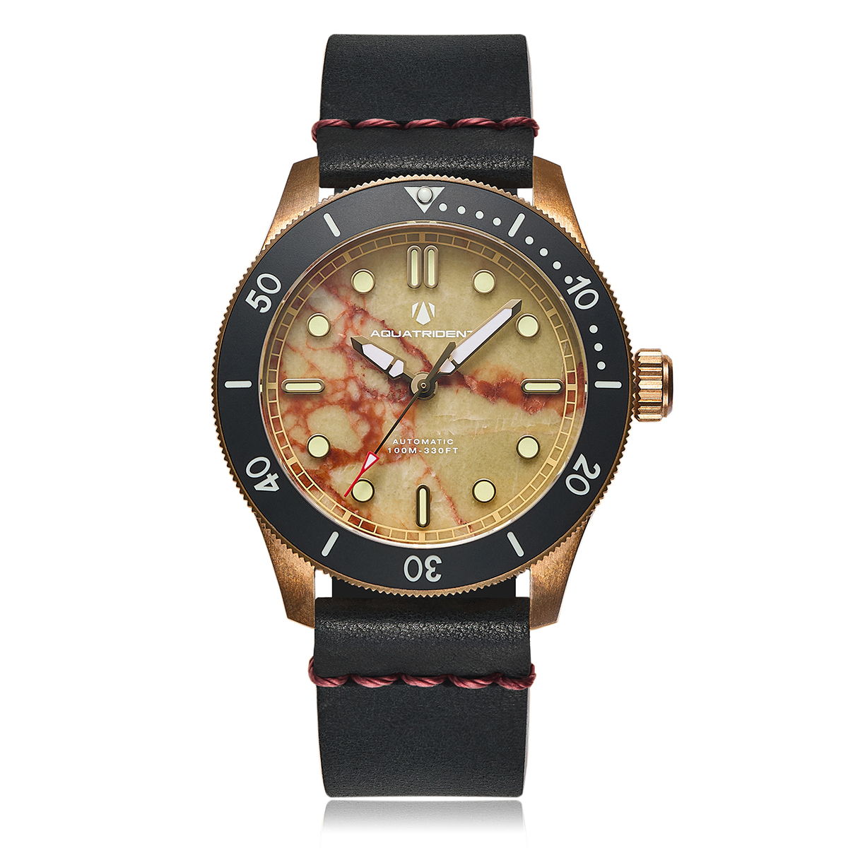 Atlantis Bronze Watch, gellulite Dial. Black Genuine Leather Strap.  AQ-23013-07A