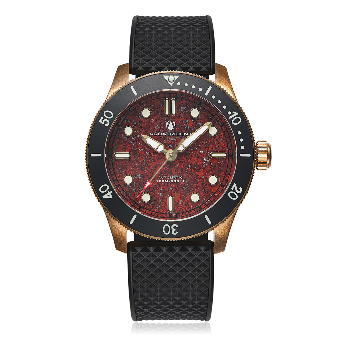 Relojes Aquatrident Diver AQ-22151-01, Caucho fluorado marrón, Resistente al agua 10 ATM, Ø40 mm